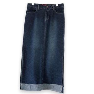 Union Bay 100% Cotton Dark Blue Long Denim Skirt with Contrast Hem Size 7